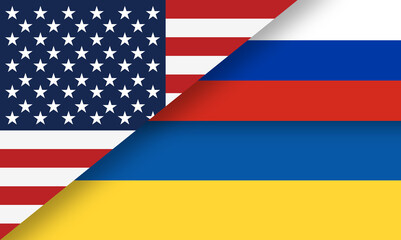 USA, Ukraine And Russia flag vector background design