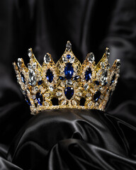Crown for miss beauty, a symbol of power and elegance, competition, show. Diadem in yellow metal...