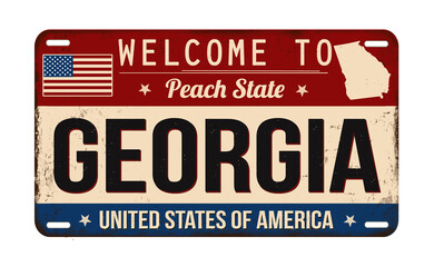 Welcome to Georgia vintage rusty license plate - obrazy, fototapety, plakaty