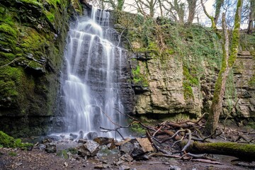 Naklejka na ściany i meble Waterfall Swallet in Bretton, Peak District National Park, England