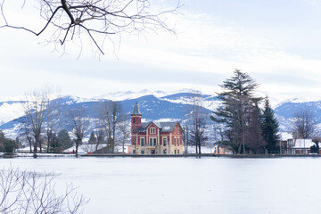 Joan Landscape of the frozen montseny lake one winter morning Moreno Barreiro 