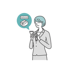 スマートホーム：宅配ボックス（配達完了のお知らせがスマートフォンに届く・女性）