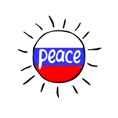 Sun icon in the colors of the Russian flag. Vector hand drawn illustration, clip art, symbol of peace, pacifism, happiness isolated on white background