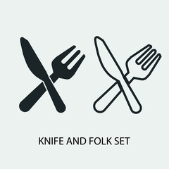 Knife and folk set vector icon illustration sign