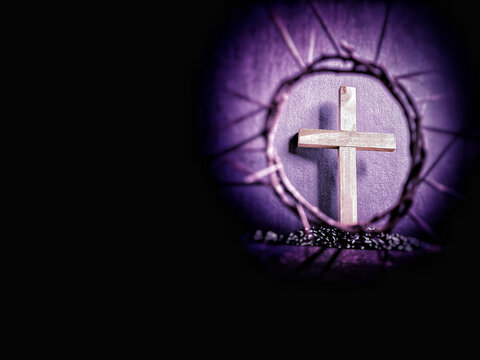Lent Season,Holy Week and Good Friday concepts - image of cross shaped in purple vintage background. Stock photo.
