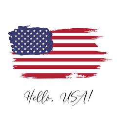 United States of America vector watercolor national country flag icon. Hand drawn illustration with dry brush stains, strokes, spots isolated on white background. Painted grunge style texture poster.
