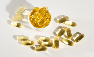 Food supplement oil filled fish oil, omega 3, omega 6, omega 9, vitamin A, vitamin D, vitamin E,...