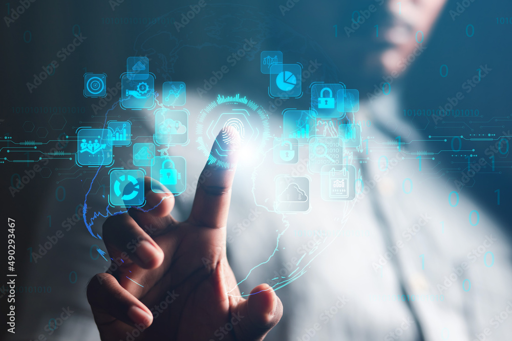 Poster concepts of cybersecurity, data protection, access to private information on the internet online