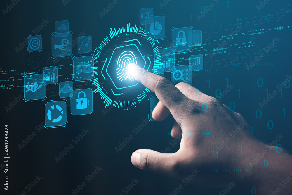 Poster concepts of cybersecurity, data protection, access to private information on the internet online
