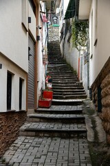 small street with stairs in the old part of the Macedonian city Ohrid