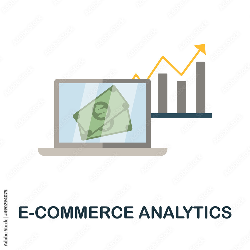 Poster e-commerce analytics flat icon. colored element sign from market integration collection. flat e-comm