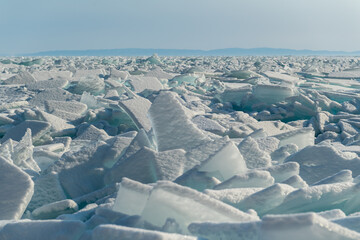 pack ice in the Baikal lake, Siberia