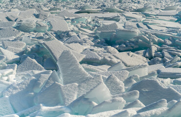 pack ice in the Baikal lake, Siberia