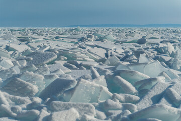 pack ice in the Baikal lake, Siberia