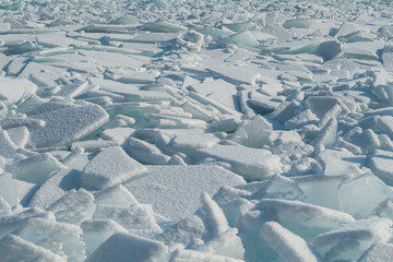 pack ice in the Baikal lake, Siberia
