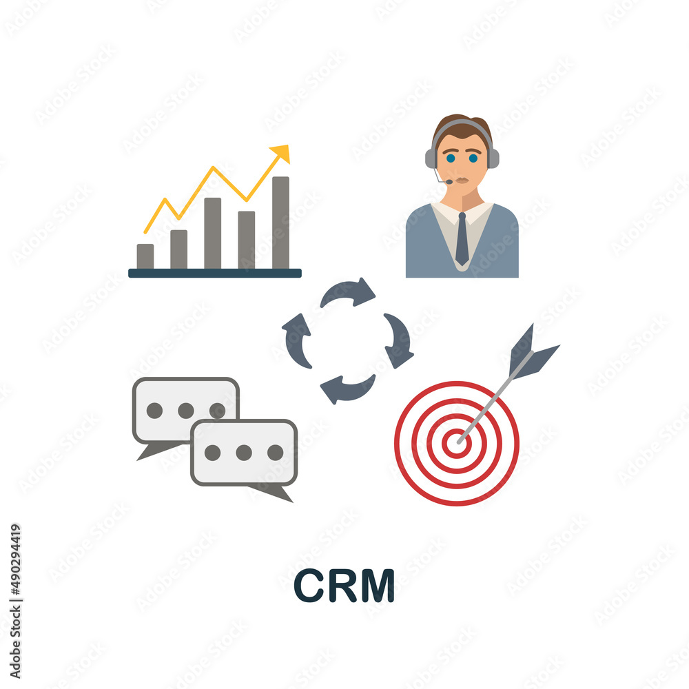 Aufkleber crm flat icon. colored element sign from market integration collection. flat crm icon sign for web d