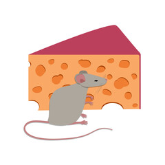 Cute mouse next to cheese vector design isolated