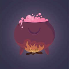 Magic cauldron with a boiling potion on fire