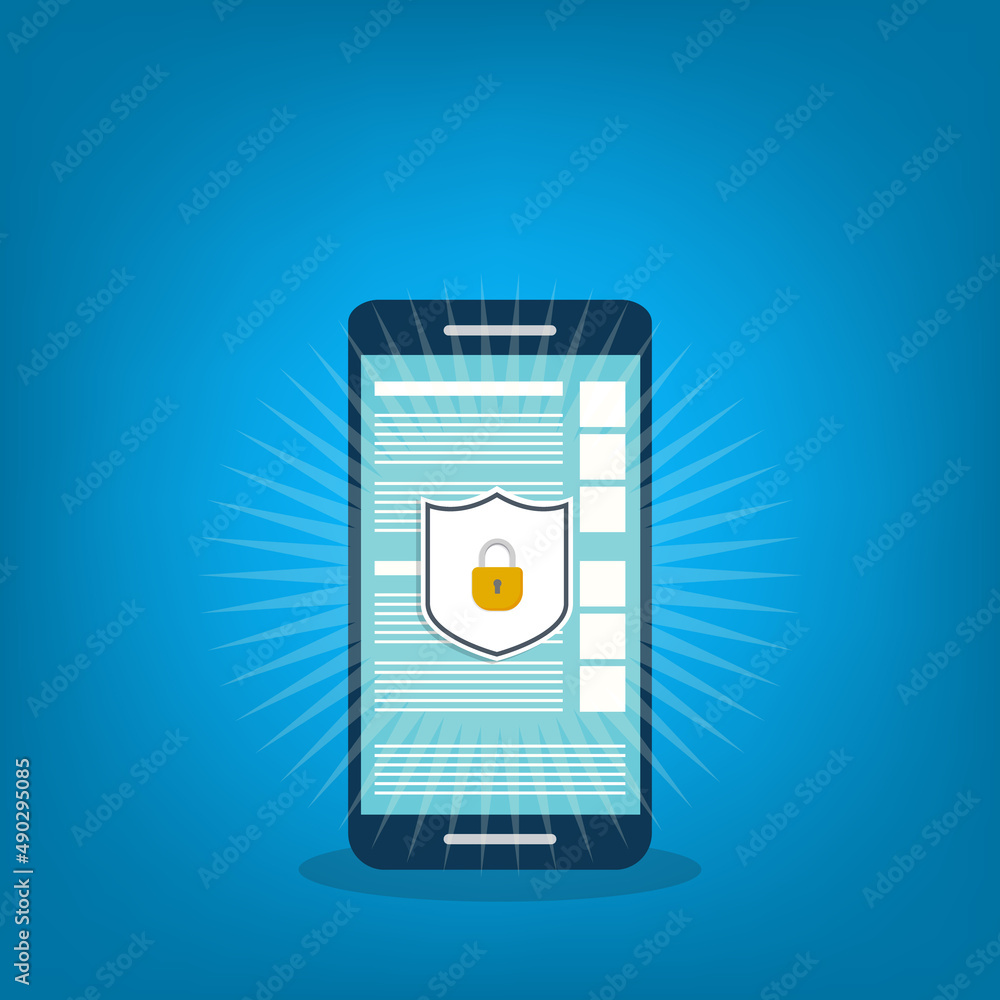 Aufkleber internet network security. safe browsing on mobile phone. vector illustration.
