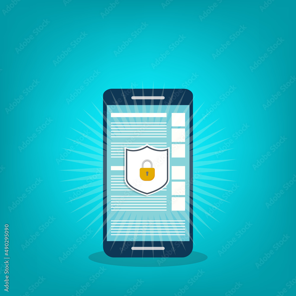 Aufkleber internet network security. safe browsing on mobile phone. vector illustration.