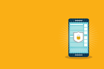 Internet Network Security. Safe browsing on mobile phone. Vector illustration.