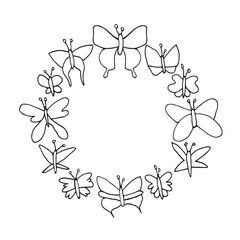 butterflies in round shape, spring print with outline butterflies