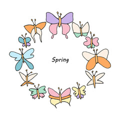 butterflies in round shape, spring print with colorful butterflies