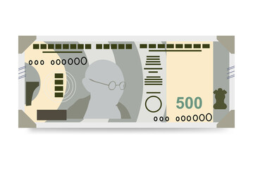 Indian Rupee Vector Illustration. India, Bhutan money set bundle banknotes. Paper money 500 INR. Flat style. Isolated on white background. Simple minimal design.