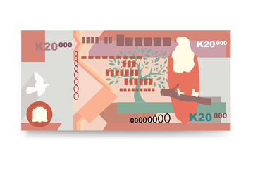 Zambian Kwacha Vector Illustration. Zimbabwe money set bundle banknotes. Paper money 20000 ZMW. Flat style. Isolated on white background.