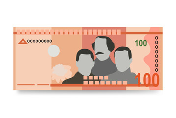Dominican Peso Vector Illustration. Dominican Republic money set bundle banknotes. Paper money 100 DOP. Flat style. Isolated on white background. Simple minimal design.