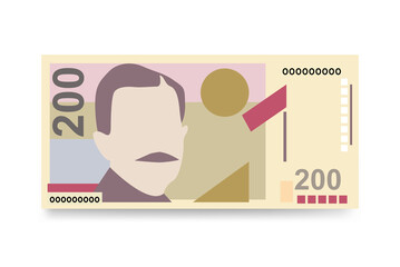 Georgian Lari Japan Yen Vector Illustration. Georgia money set bundle banknotes. Paper money 200 GEL. Flat style. Isolated on white background. Simple minimal design.