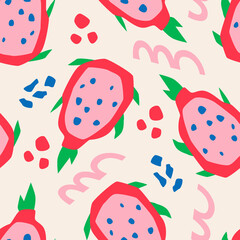 Dragon fruit seamless vector pattern