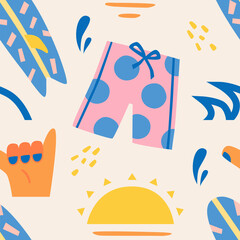 Summer surfing seamless vector pattern