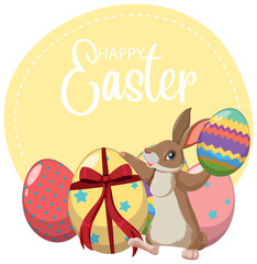 Happy Easter design with bunny and eggs