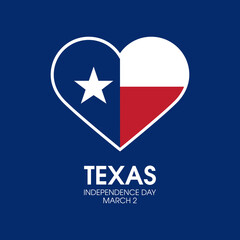 Texas Independence Day vector. Flag of Texas in heart shape icon vector. March 2, important day