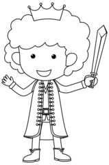 Cute prince doodle outline for colouring