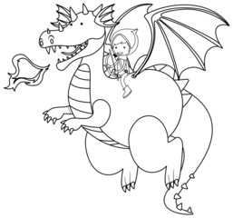 Dragon doodle outline for colouring