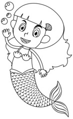 Mermaid black and white doodle character