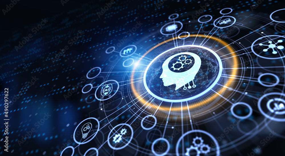Poster machine learning neural network ai artificial intelligence technology concept.