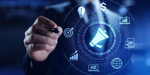 Advertising Advertisement internet marketing business technology concept on virtual screen.
