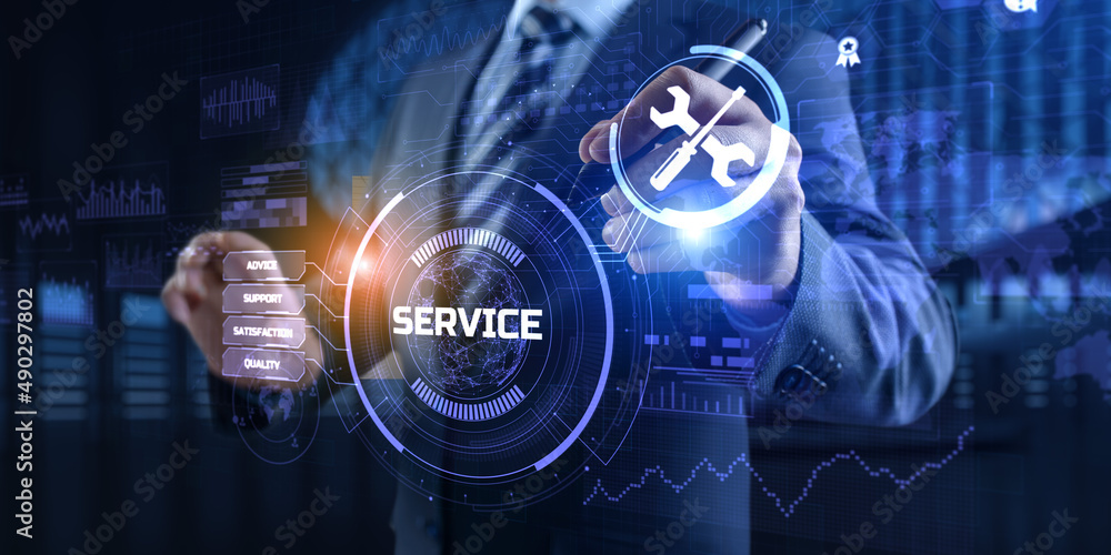 Poster service customer satisfaction technical support concept on virtual screen.