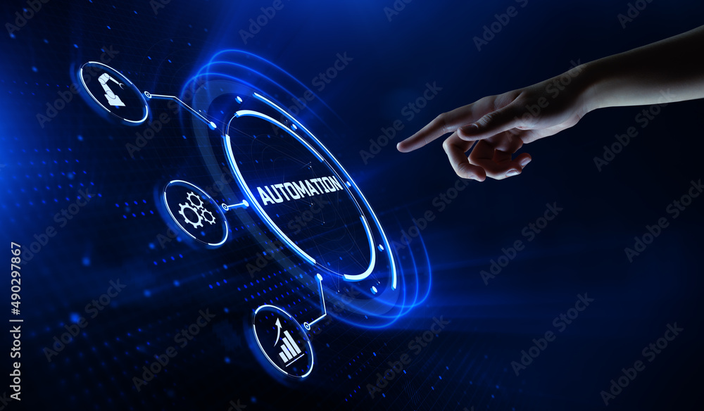 Poster automation rpa workflow business industrial process optimisation. innovation technology concept. han