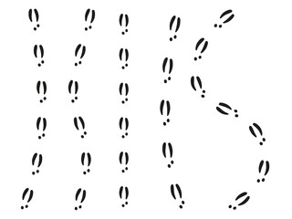 Rabbit or hare feet tracks. Animals paws and sillhouetts.