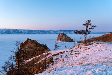 View on Shamanka rock in the Baikal lake, Siberia