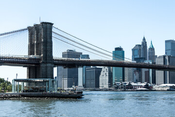 View of the Manhattan skyline from the Brooklyn Bridge