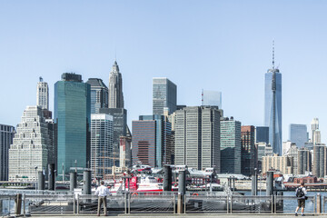 View of the Manhattan skyline from the Brooklyn Bridge