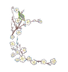 白梅と鶯　イラスト素材　手書き　ペン画