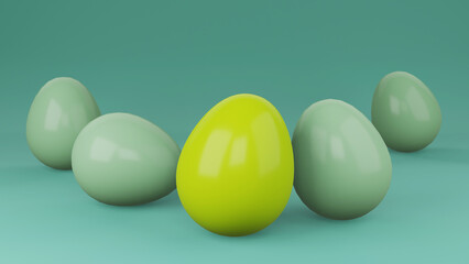3D rendering Easter egg on green background