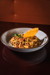 Perfect Pasta Classic Italian Homemade Artisan Bacon Tomato Sauce Sausage Sweet Melted Cheese Onion Chicken Meat Shrimp Menu Gourmet on a Dark Background