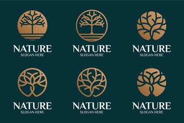 linear style tree logo set